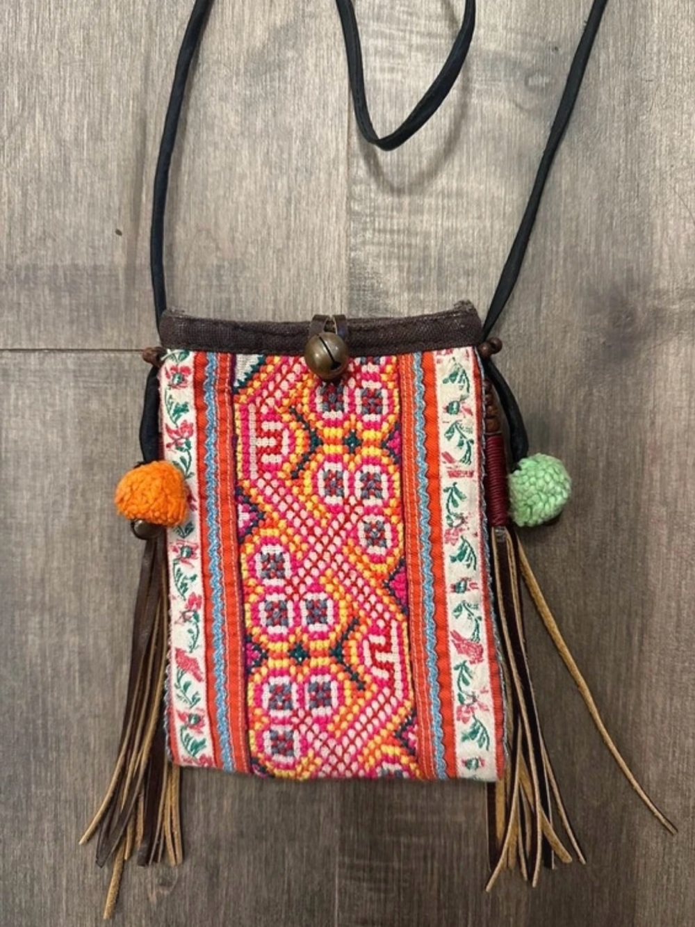 Bohemian traditional Thai Hmong Embroidered Crossbody Bag in Multicolor